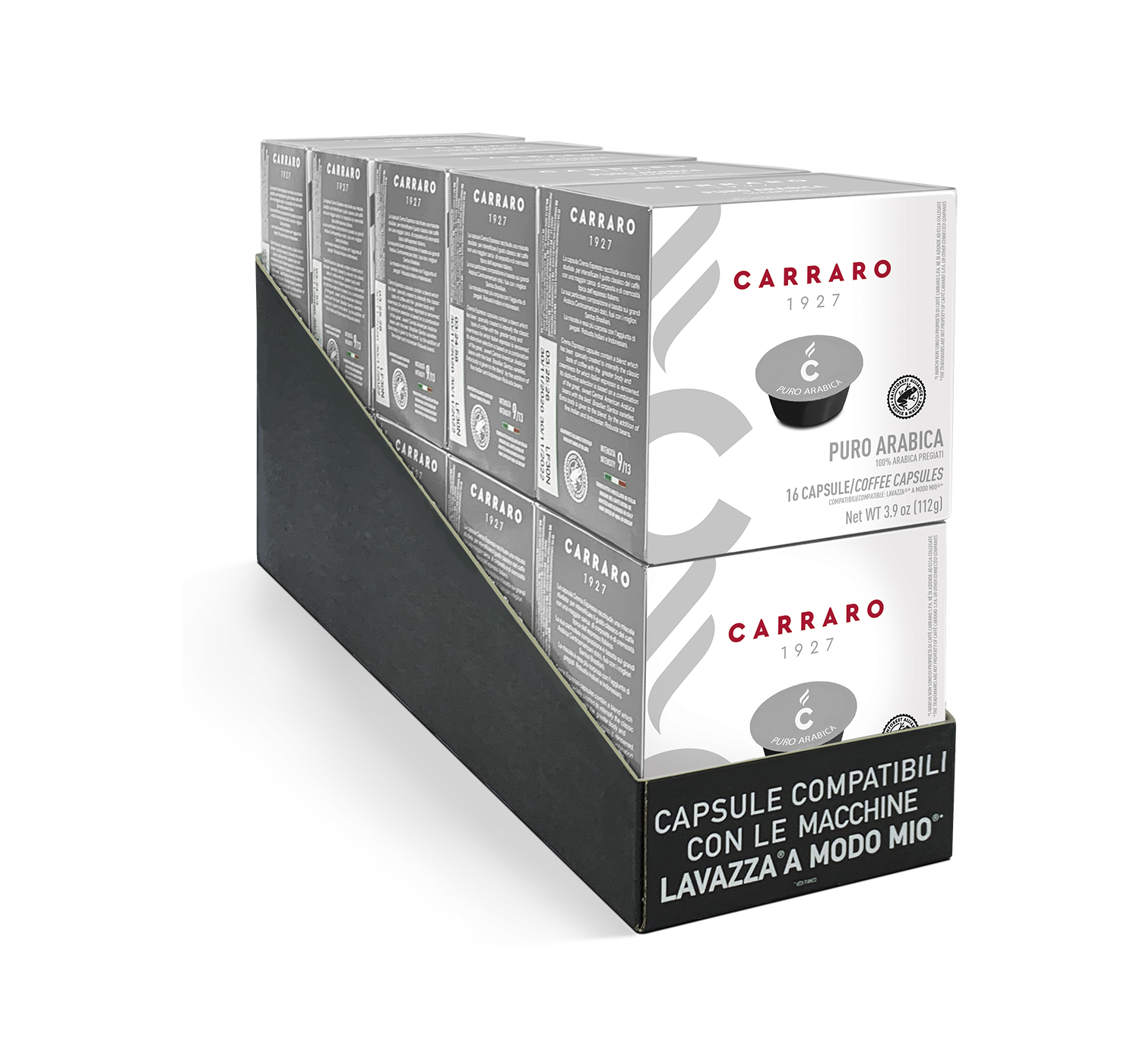 Capsules - Puro arabica – 10 BOXES OF 16 CAPSULES, 160 TOTAL A MODO MIO®* COMPATIBLE CAPSULES - Shop online Caffè Carraro