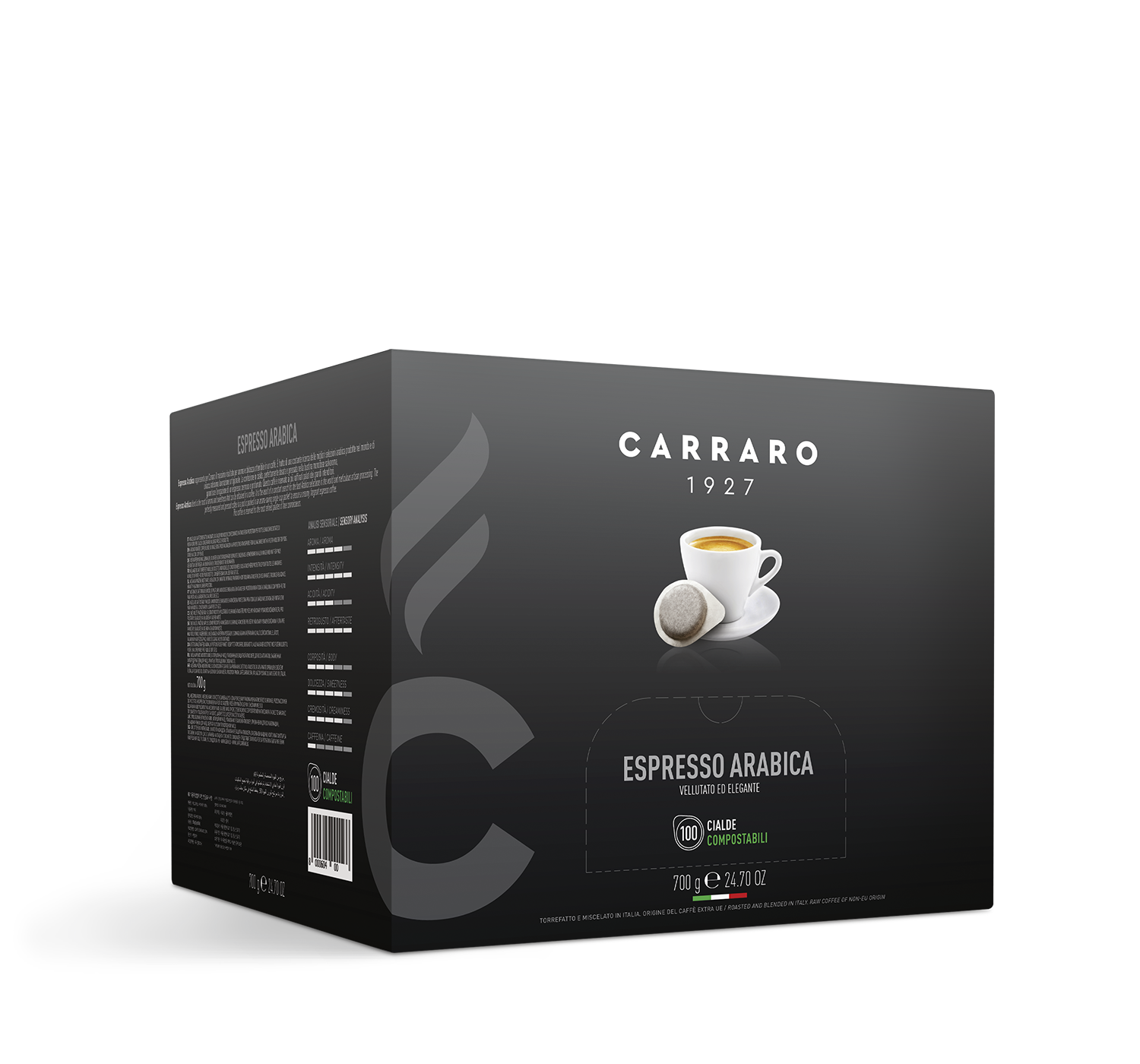 Retail - Espresso arabica 100% – 100 pods 7 g - Shop online Caffè Carraro