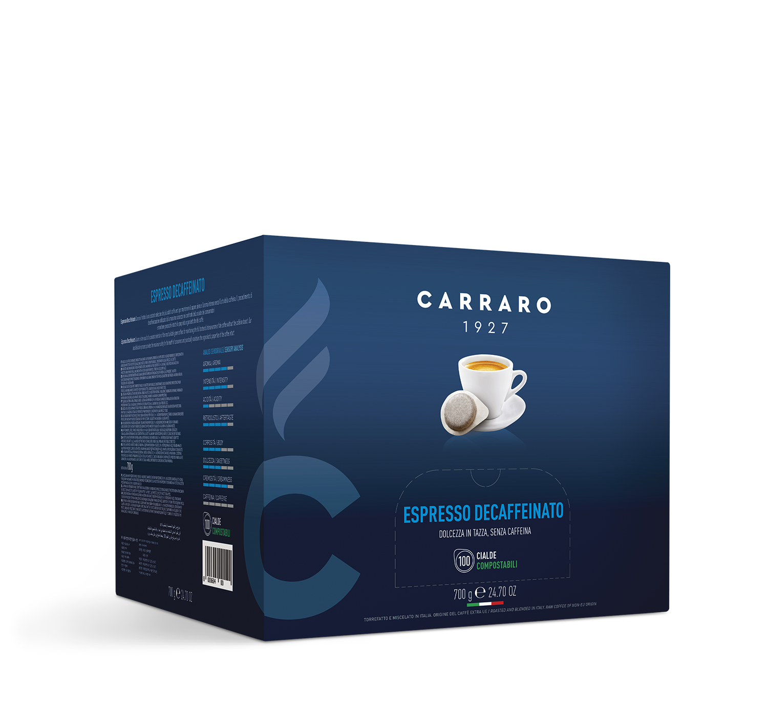 Retail - Espresso decaffeinato – 100 pods 7 g - Shop online Caffè Carraro