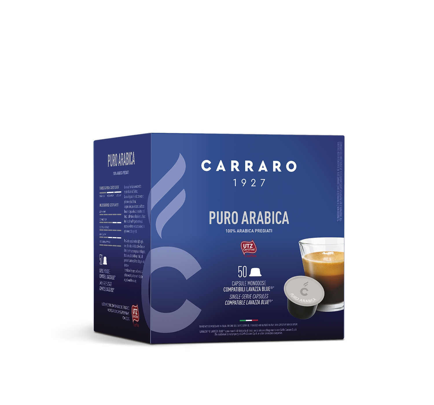 Capsules - Puro Arabica – 50 capsules LAVAZZA BLUE®* COMPATIBLE CAPSULES - Shop online Caffè Carraro