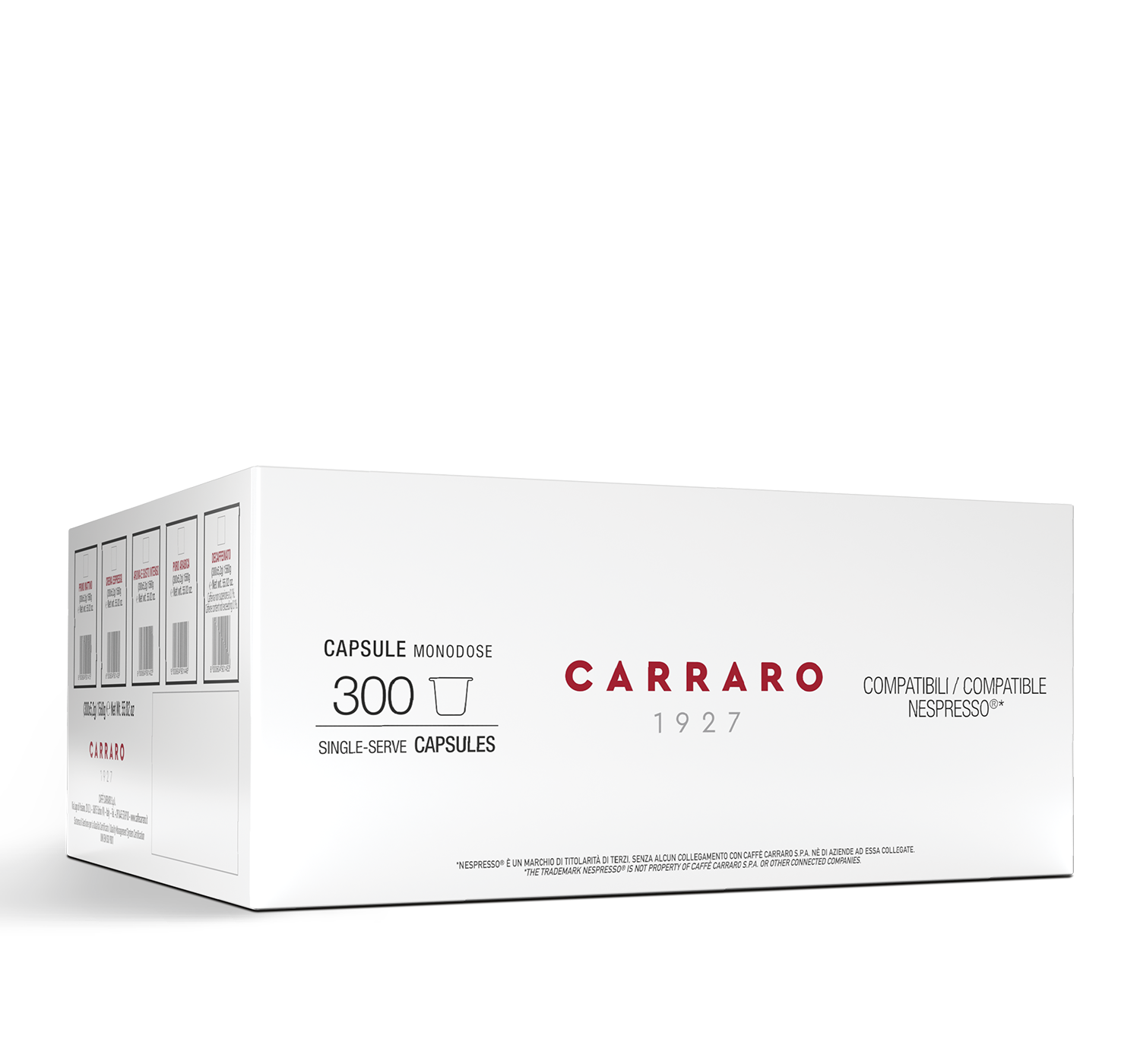 Capsules - 300 capsules  compatible Nespresso®*: Primo Mattino / Crema Espresso / Puro Arabica / Decaffeinato - Shop online Caffè Carraro