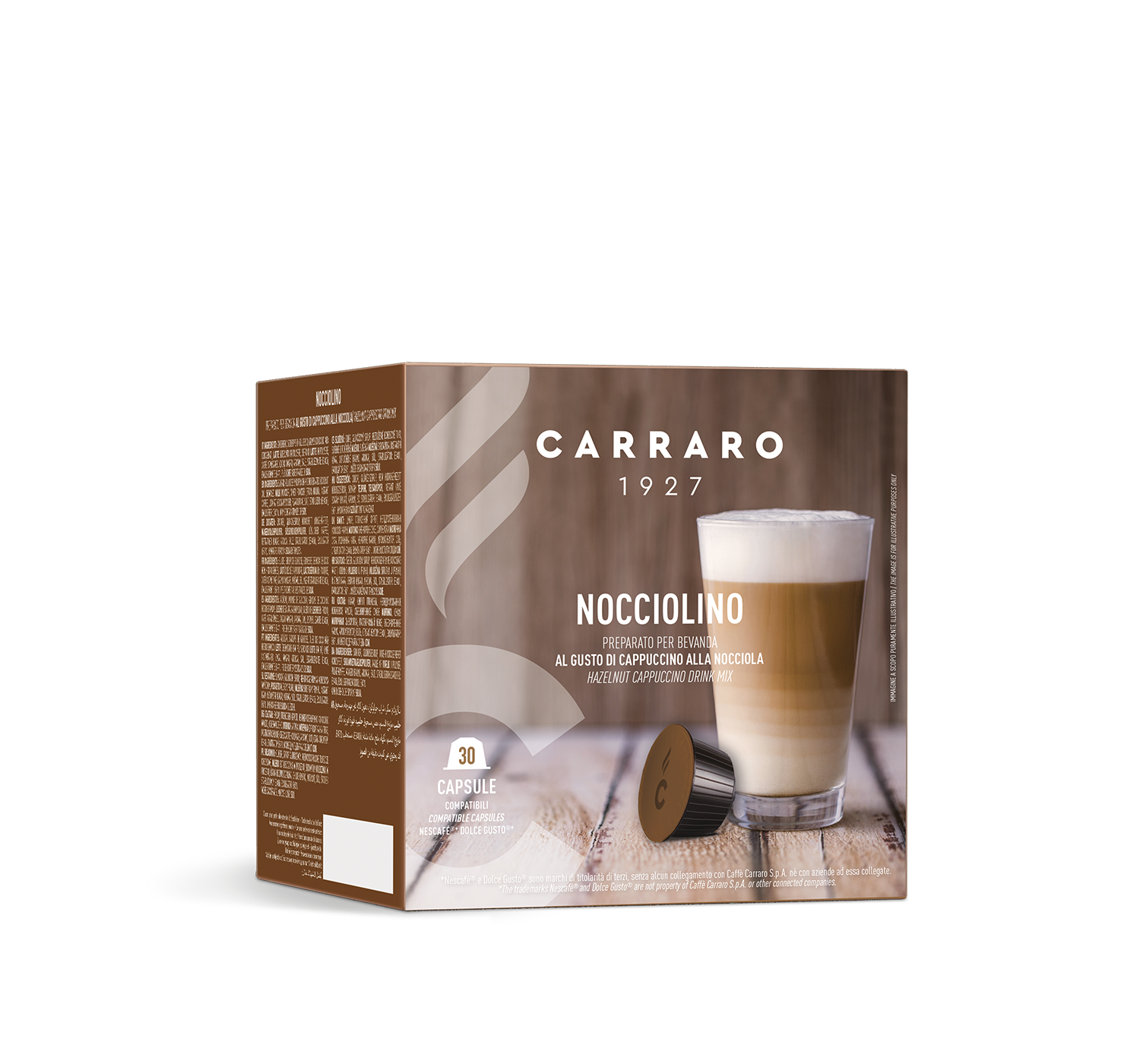 Retail - Nocciolino – 30 Dolce Gusto®* compatible capsules - Shop online Caffè Carraro