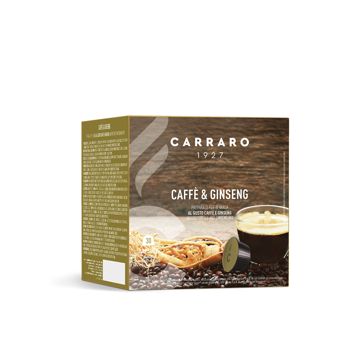 Retail - Caffè&Ginseng – 30 Dolce Gusto®* compatible capsules - Shop online Caffè Carraro