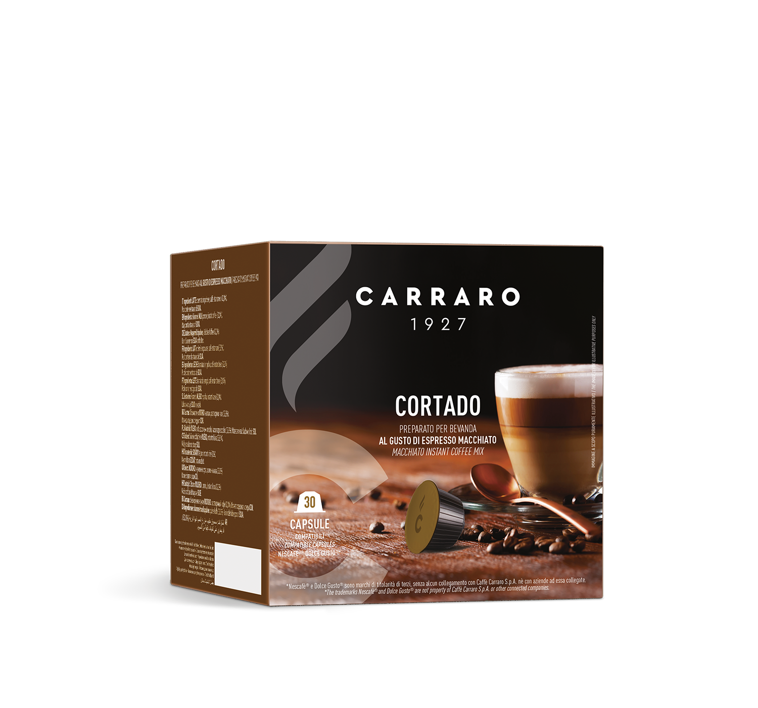 Retail - Cortado – 30 Dolce Gusto®* compatible capsules - Shop online Caffè Carraro