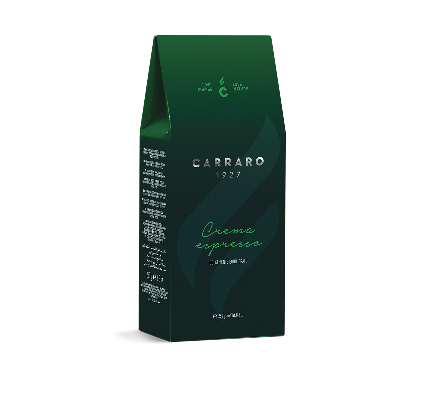 Ground coffee - Crema Espresso – ground coffee vacuum pack in a box 250 g - Shop online Caffè Carraro