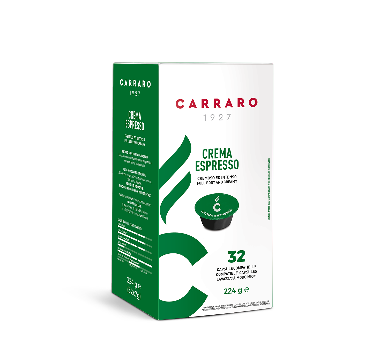 Capsules - Crema Espresso – 32 A MODO MIO®* COMPATIBLE CAPSULES - Shop online Caffè Carraro