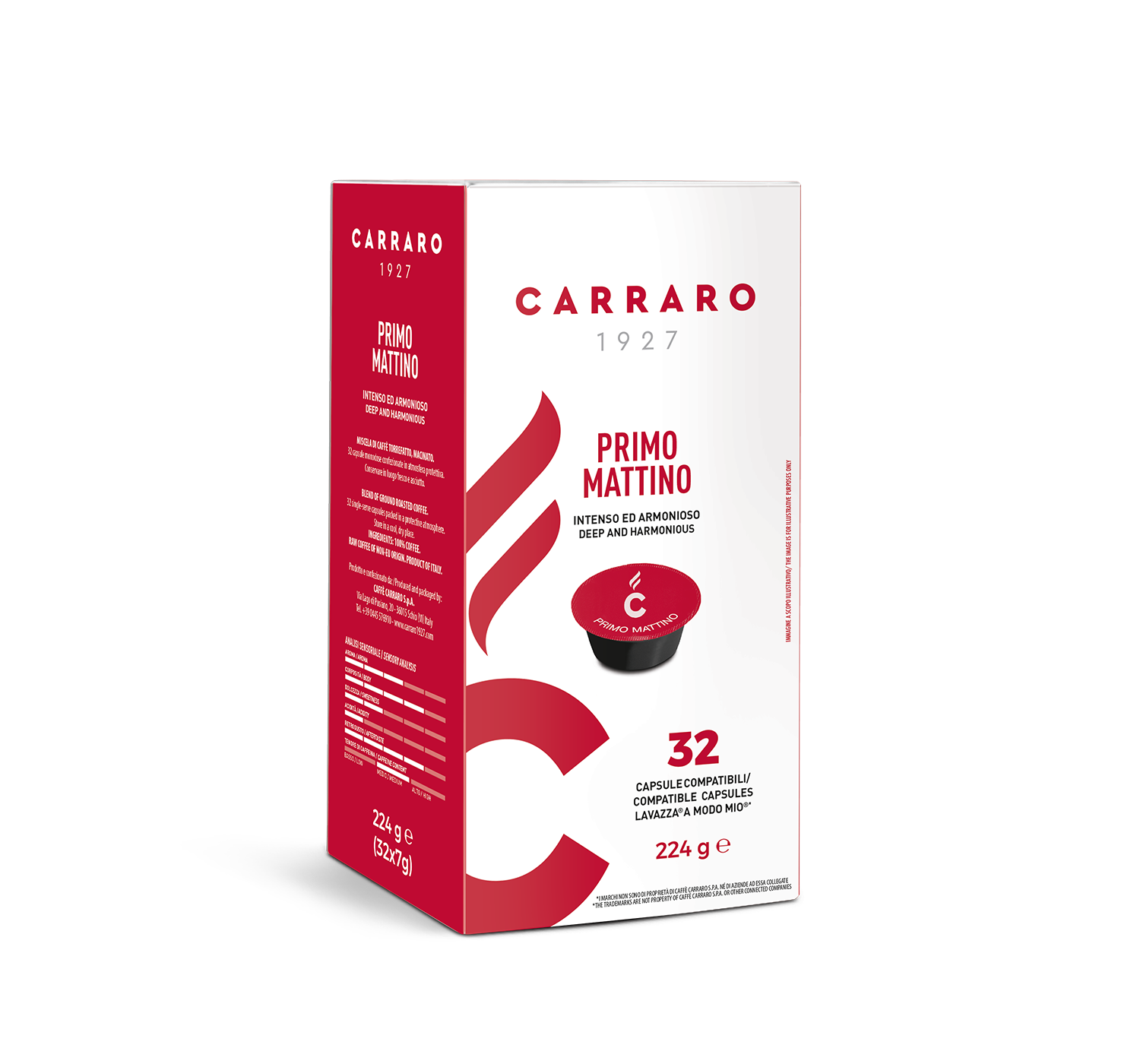 Capsules - Primo Mattino – 32 A Modo Mio®* compatible capsules - Shop online Caffè Carraro