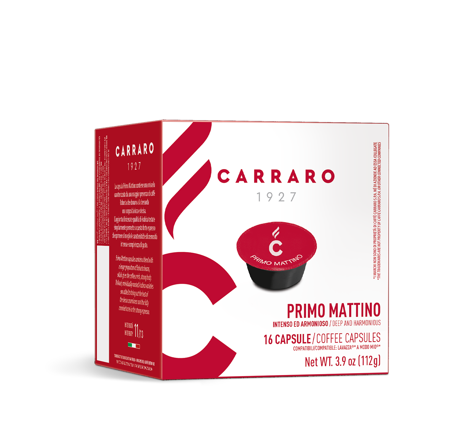 Capsules - Primo Mattino – 16 A Modo Mio®* compatible capsules - Shop online Caffè Carraro