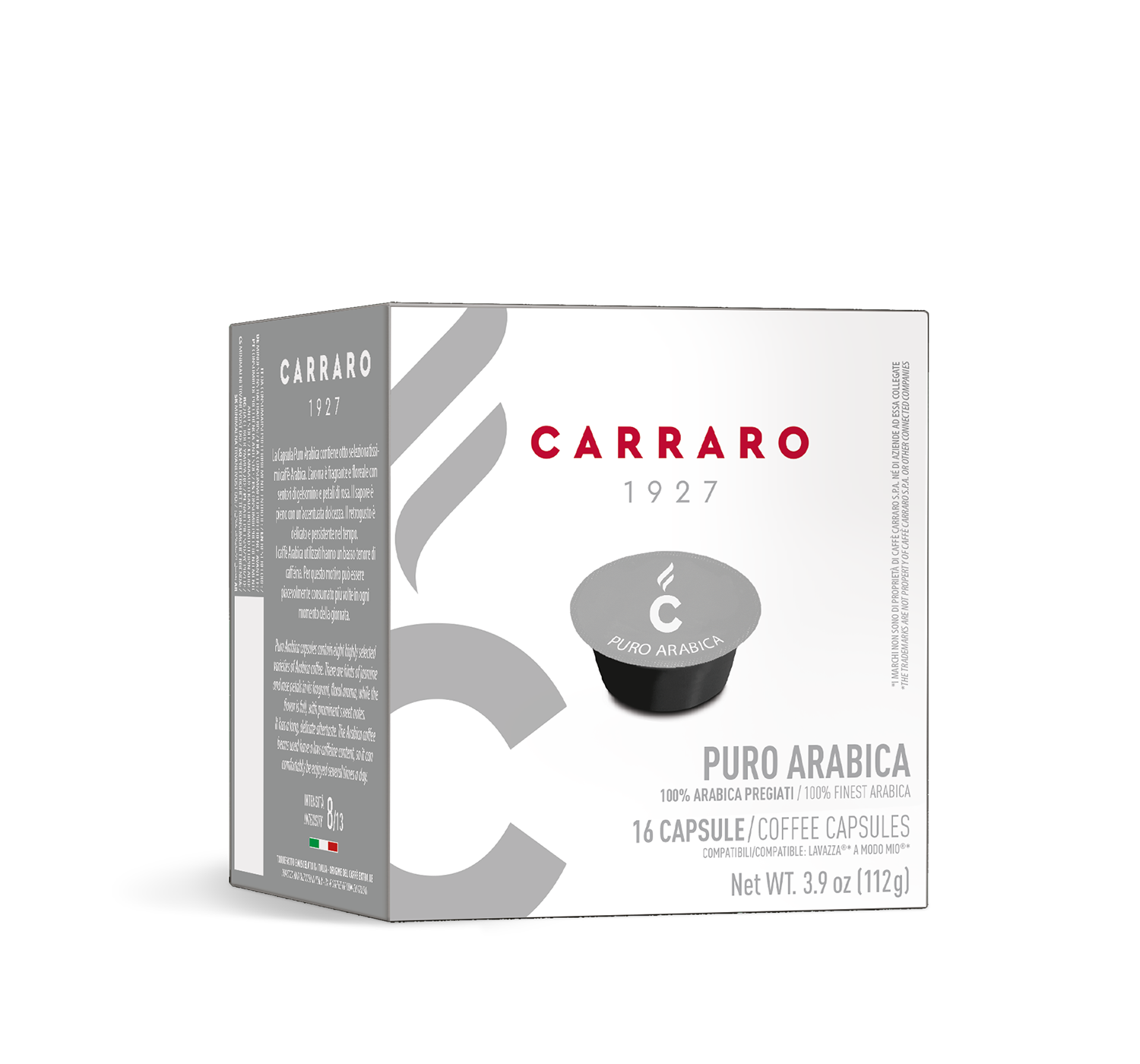 Capsules - Puro Arabica – 16 A Modo Mio®* compatible capsules - Shop online Caffè Carraro