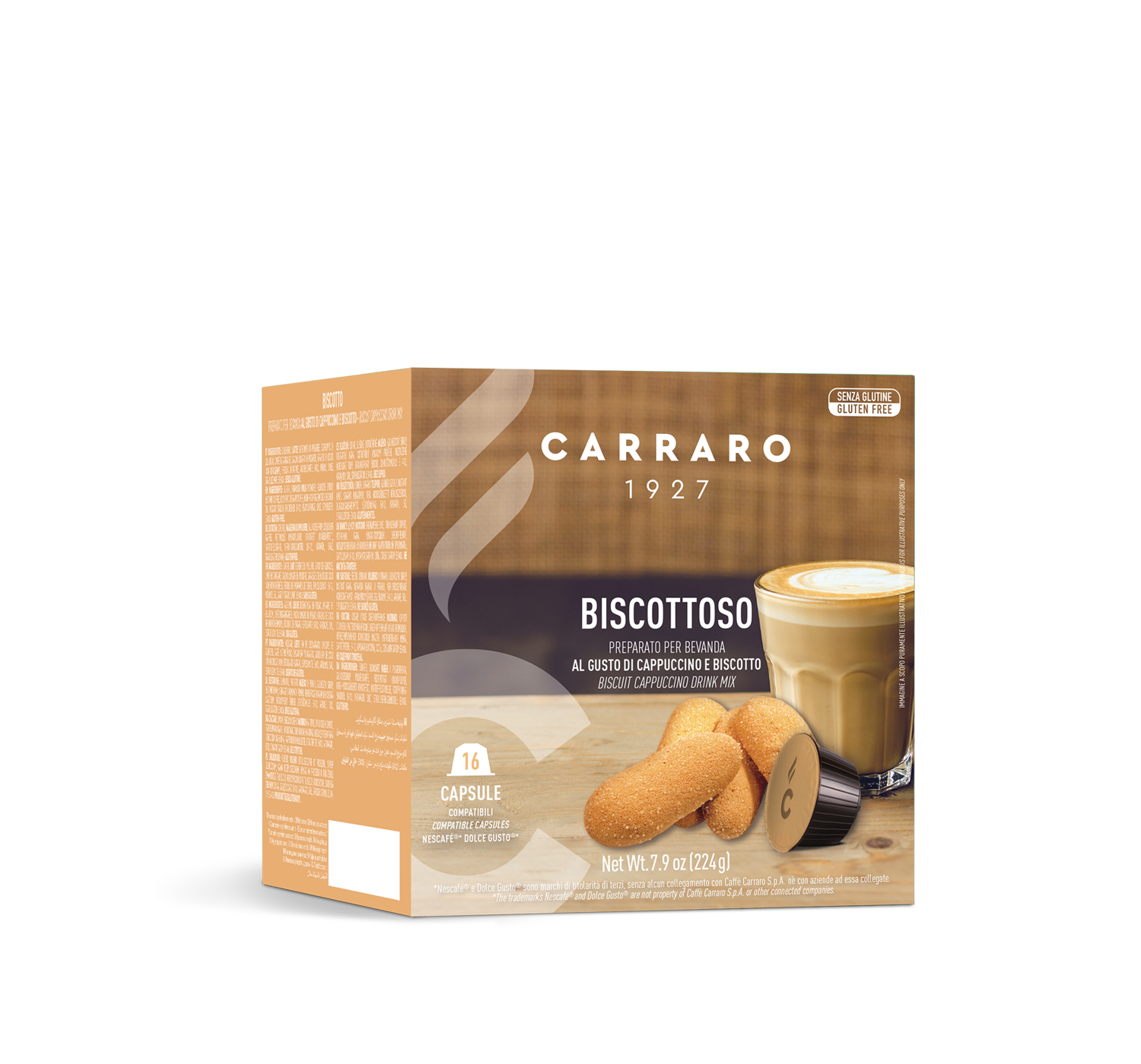 Retail - Biscottoso – 16 Dolce Gusto®* compatible capsules - Shop online Caffè Carraro