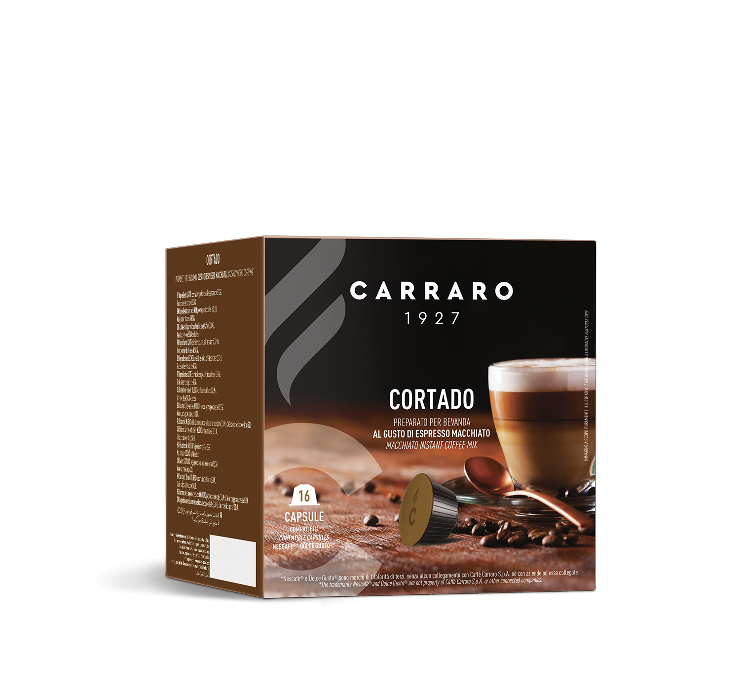 Retail - Cortado – 16 Dolce Gusto®* compatible capsules - Shop online Caffè Carraro