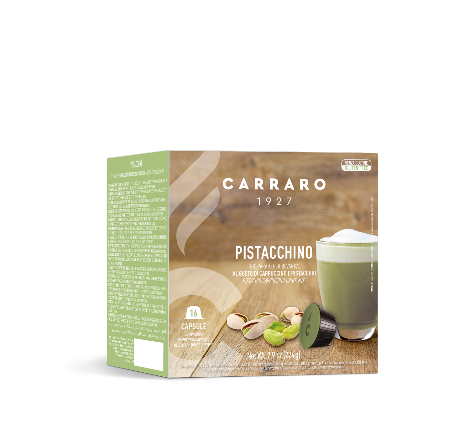 Retail - Pistacchino – 16 Dolce Gusto®* compatible capsules - Shop online Caffè Carraro