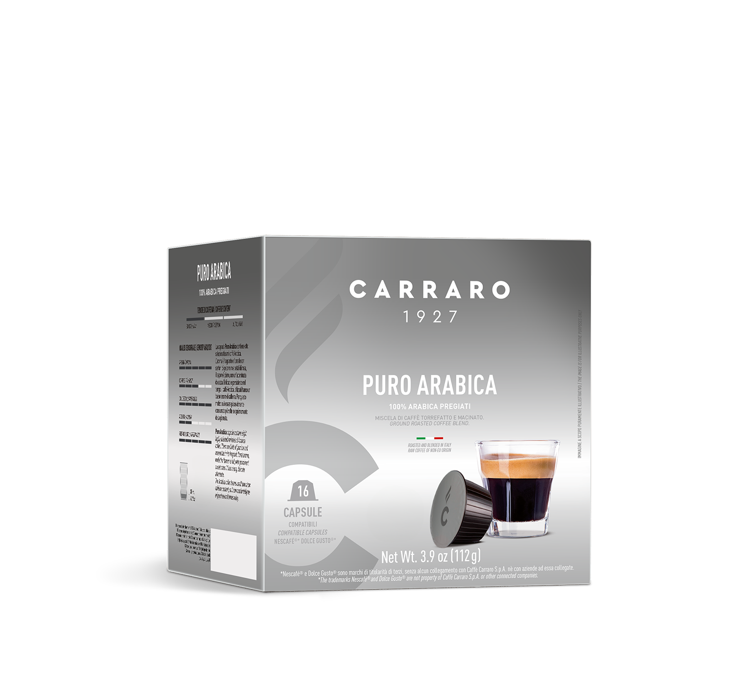 Capsules - Puro Arabica – 16 Dolce Gusto®* compatible capsules - Shop online Caffè Carraro