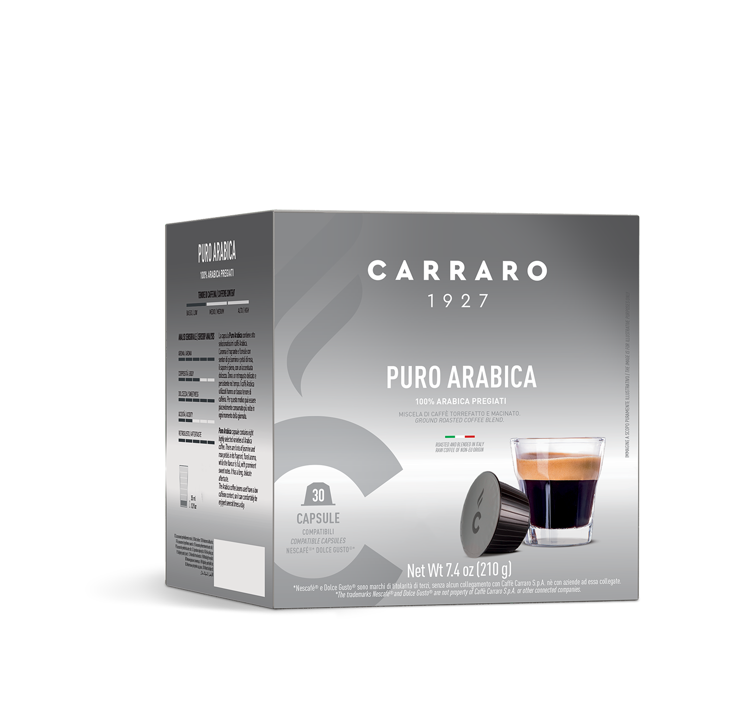 Retail - Puro Arabica – 30 Dolce Gusto®* compatible capsules - Shop online Caffè Carraro