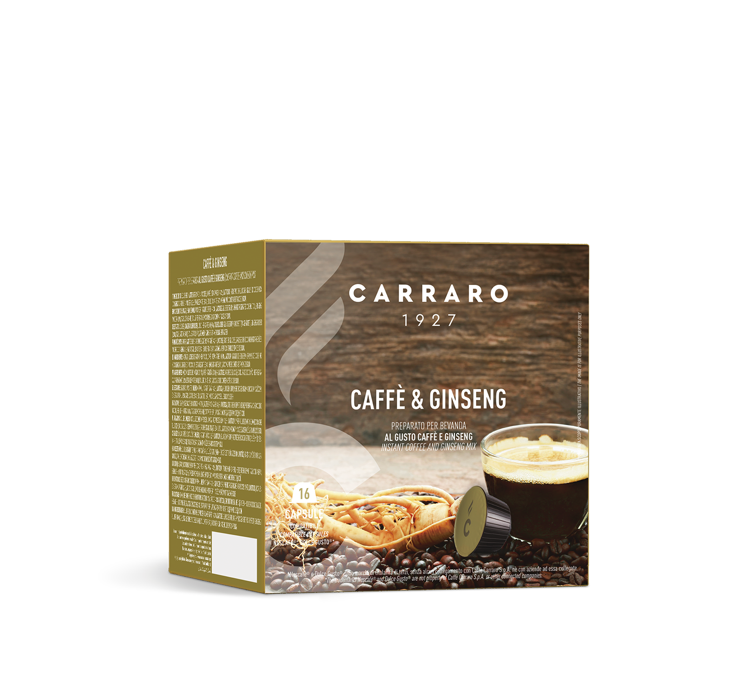 Retail - Caffè&Ginseng  – 16 Dolce Gusto®* compatible capsules - Shop online Caffè Carraro