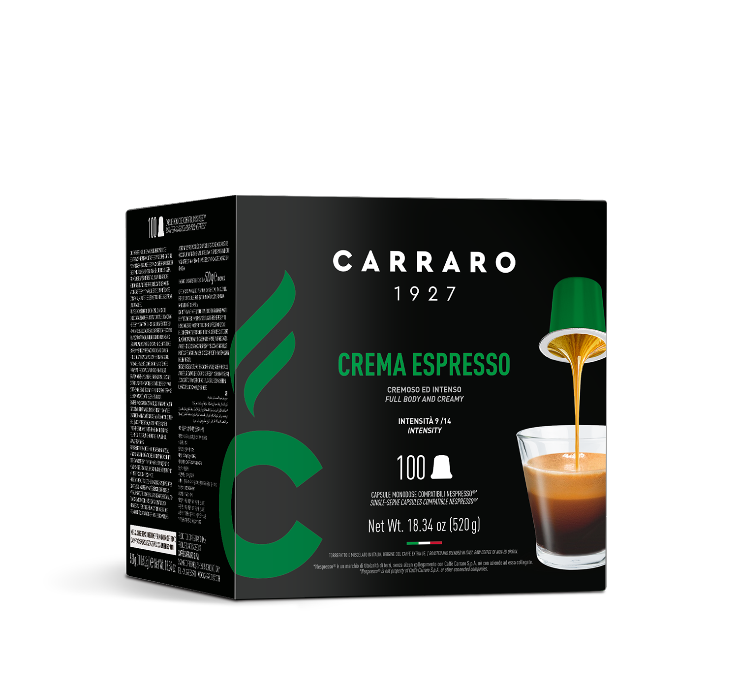 Capsules - Crema Espresso – 100 Nespresso®* compatible capsules - Shop online Caffè Carraro