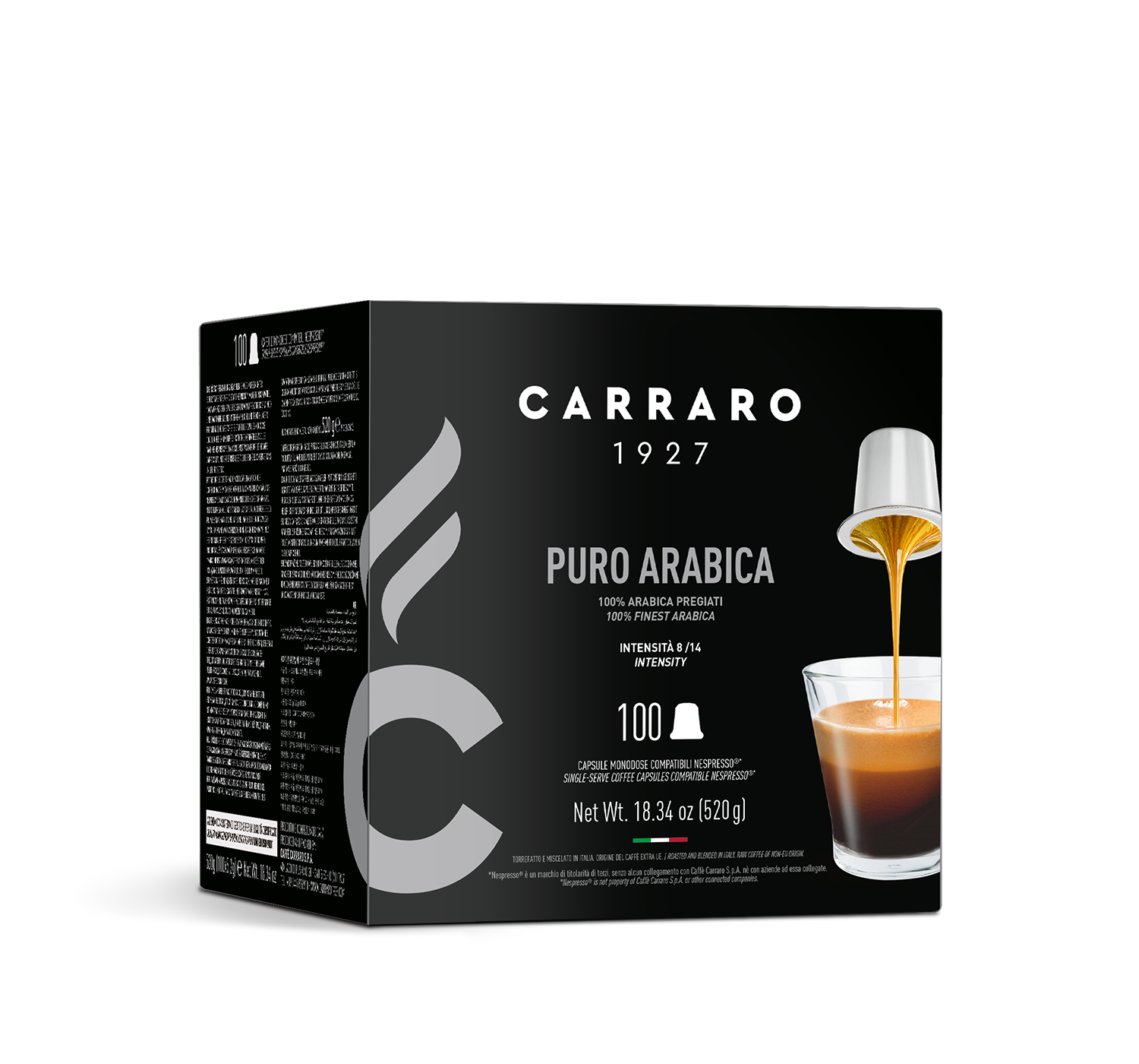 Capsules - Puro Arabica – 100 Nespresso®* compatible capsules - Shop online Caffè Carraro