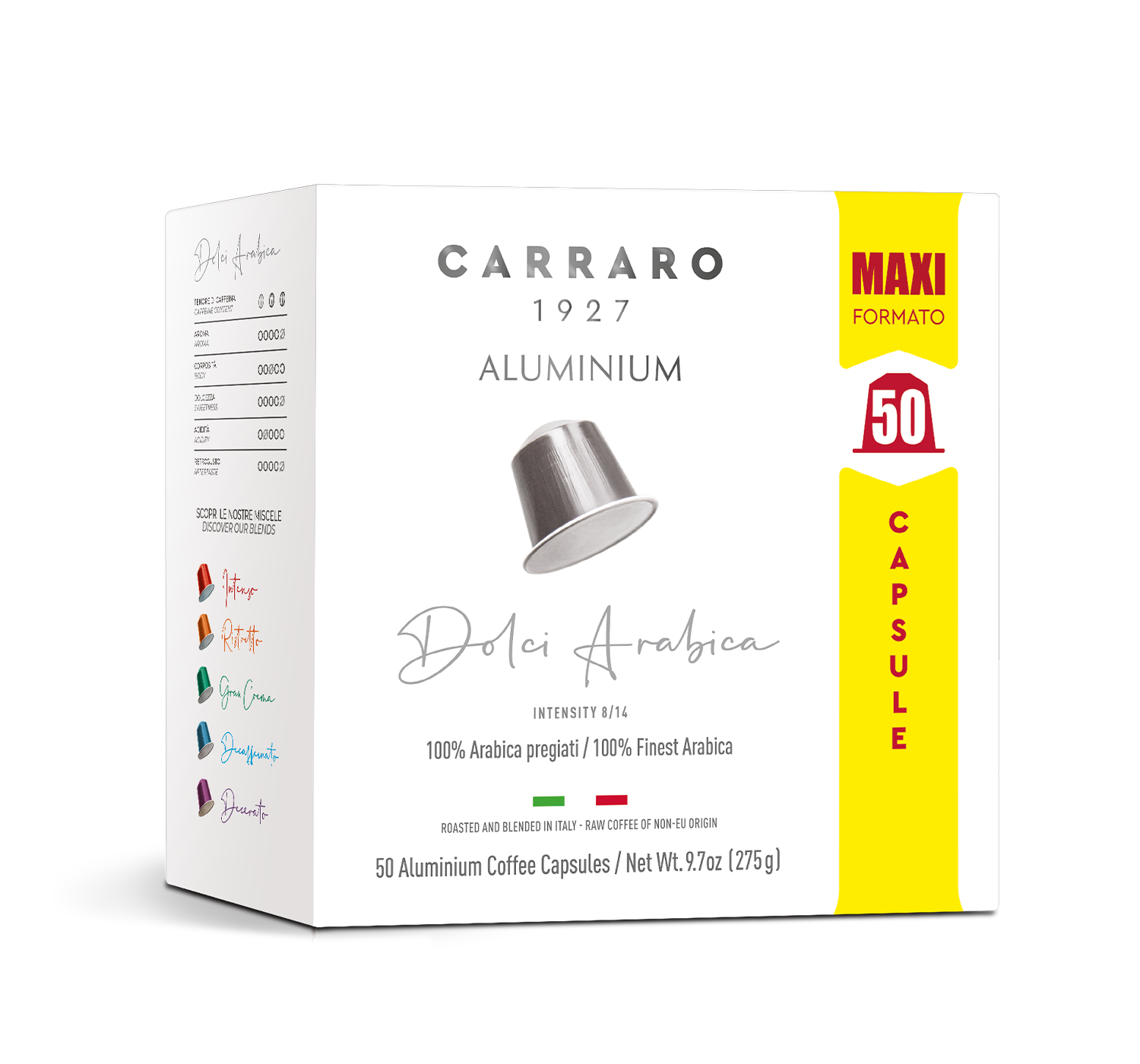 Capsules - Dolci Arabica – 50 Nespresso®* compatible aluminum capsules - Shop online Caffè Carraro