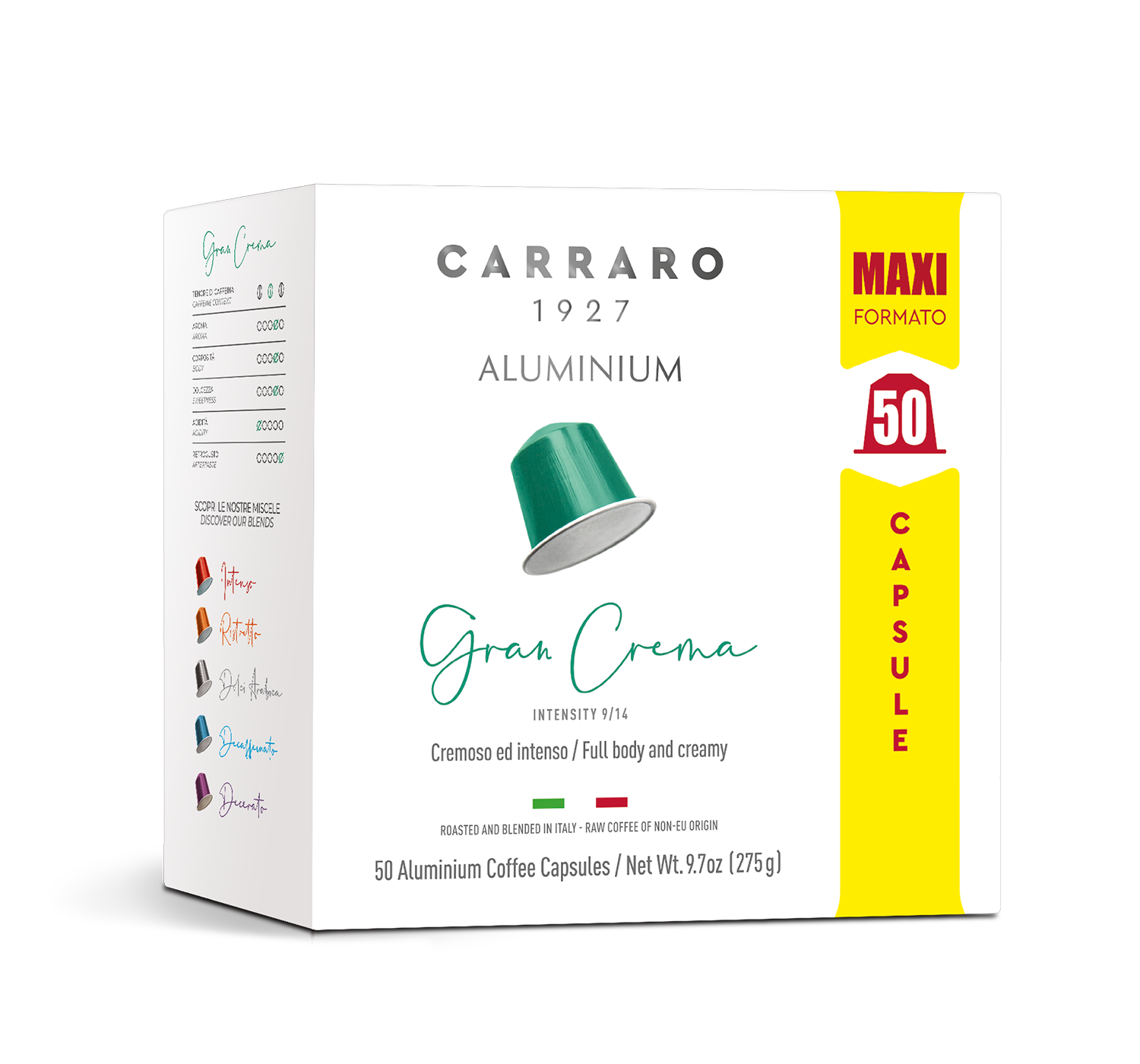 Capsules - Gran Crema – 50 Nespresso®* compatible aluminum capsules - Shop online Caffè Carraro