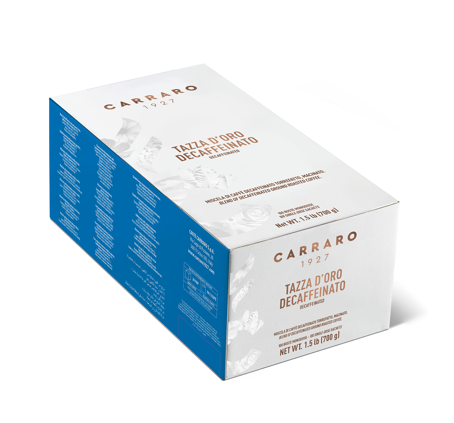Decaffeinated - Tazza d’Oro decaffeinato – box with 100 bags 7 g each - Shop online Caffè Carraro