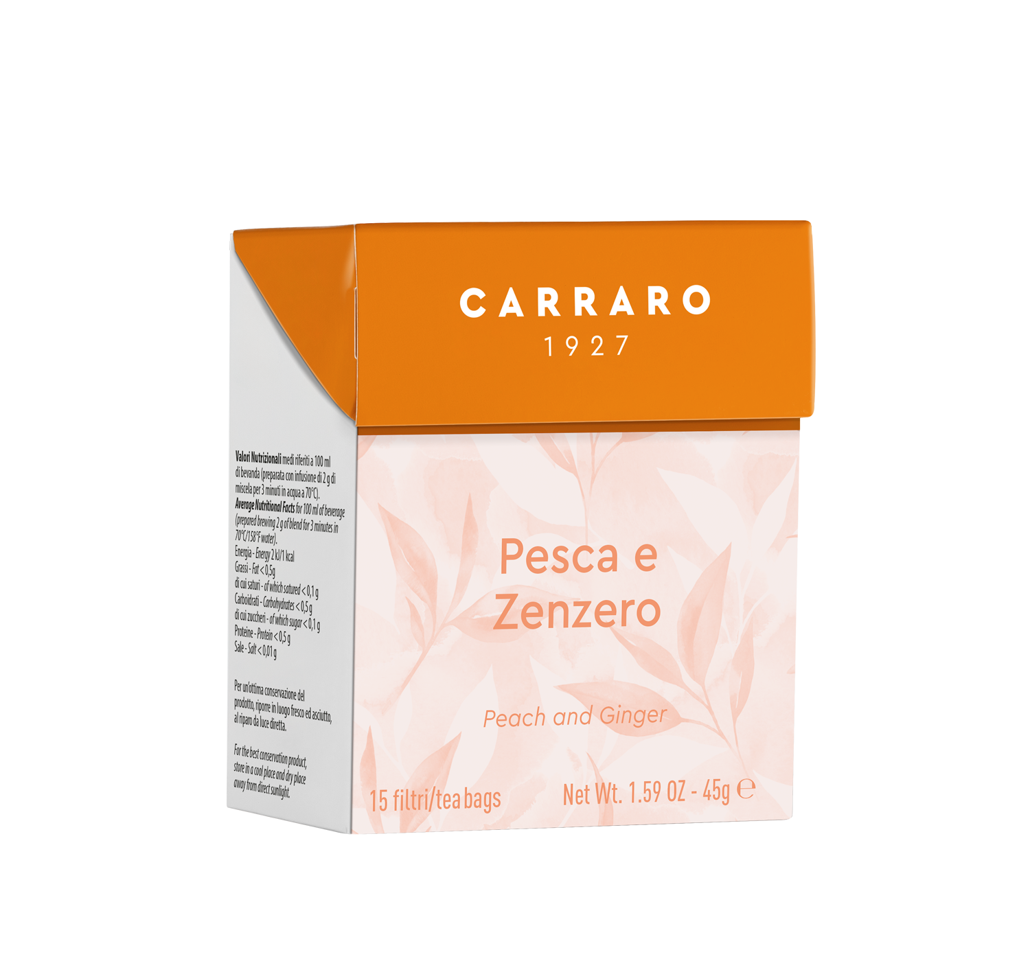 Tè, tisane e infusi - Pesca e zenzero – 15 bustine - Shop online Caffè Carraro