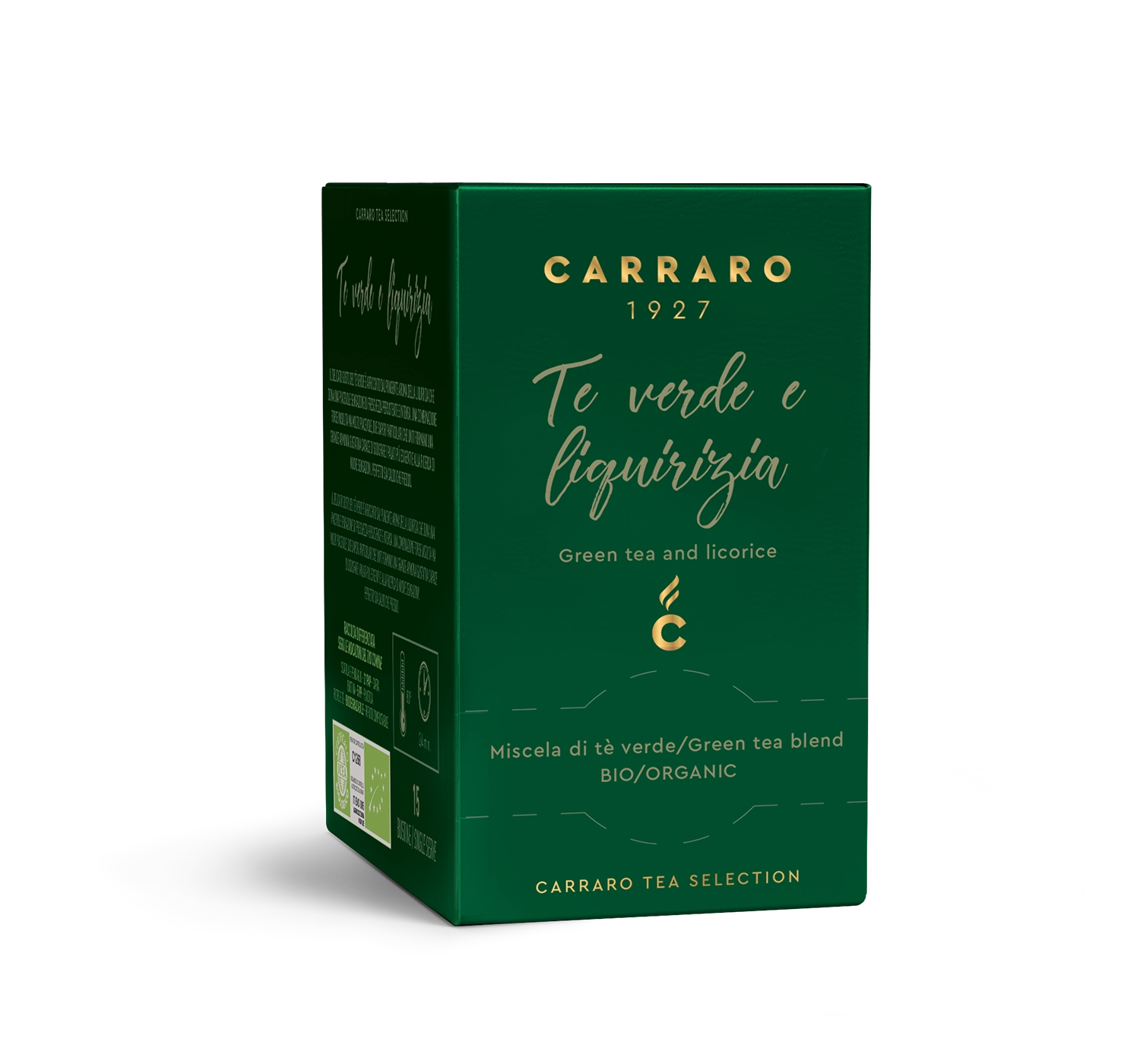 Tea, herbal teas and infusions - Green tea and liquorice – 15 tea bags - Shop online Caffè Carraro
