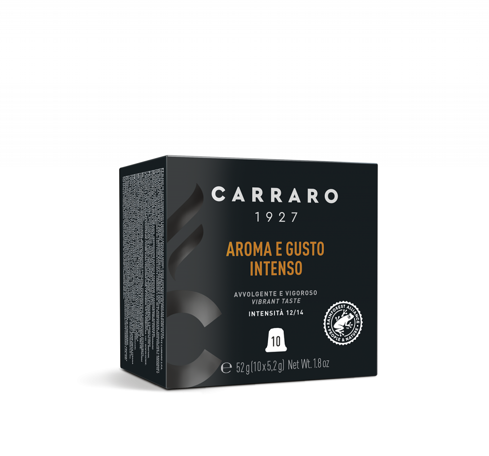 Aroma e Gusto Intenso – 10 capsule in astuccio cubo compatibili Nespresso®* - Caffè Carraro