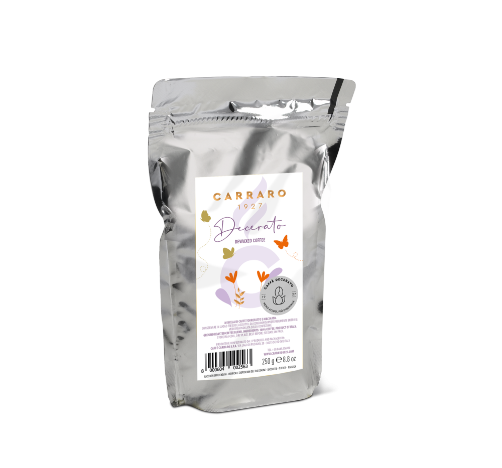 Decerato – dewaxed ground coffee standpack 250 g - Caffè Carraro