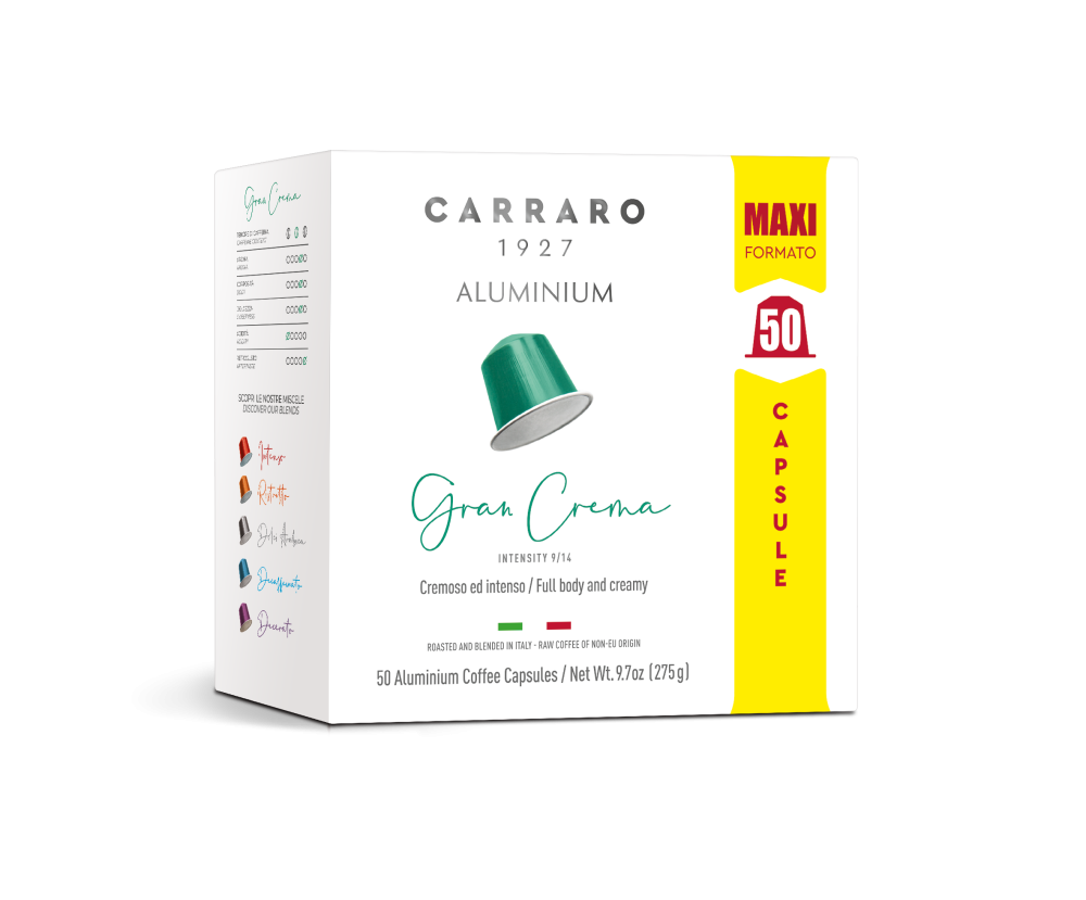 Gran Crema – 50 Nespresso®* compatible aluminum capsules - Caffè Carraro