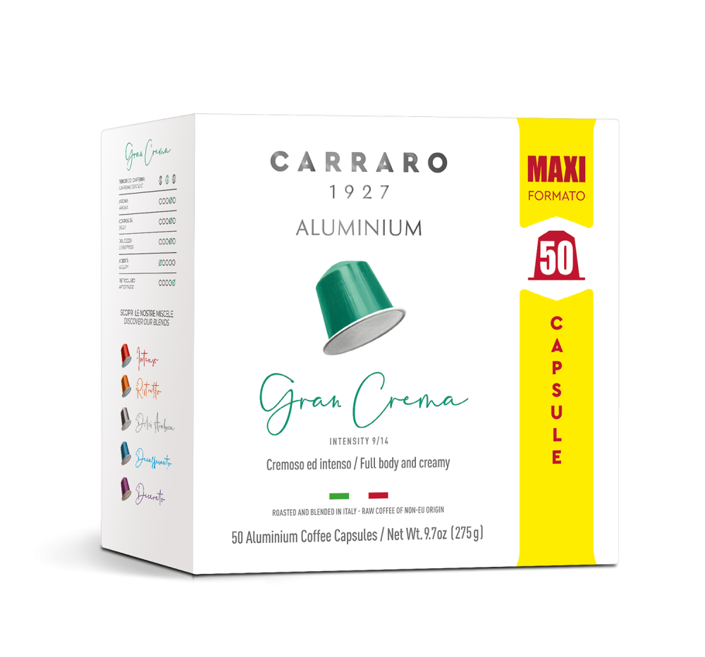 Gran Crema – 50 Nespresso®* compatible aluminum capsules - Caffè Carraro